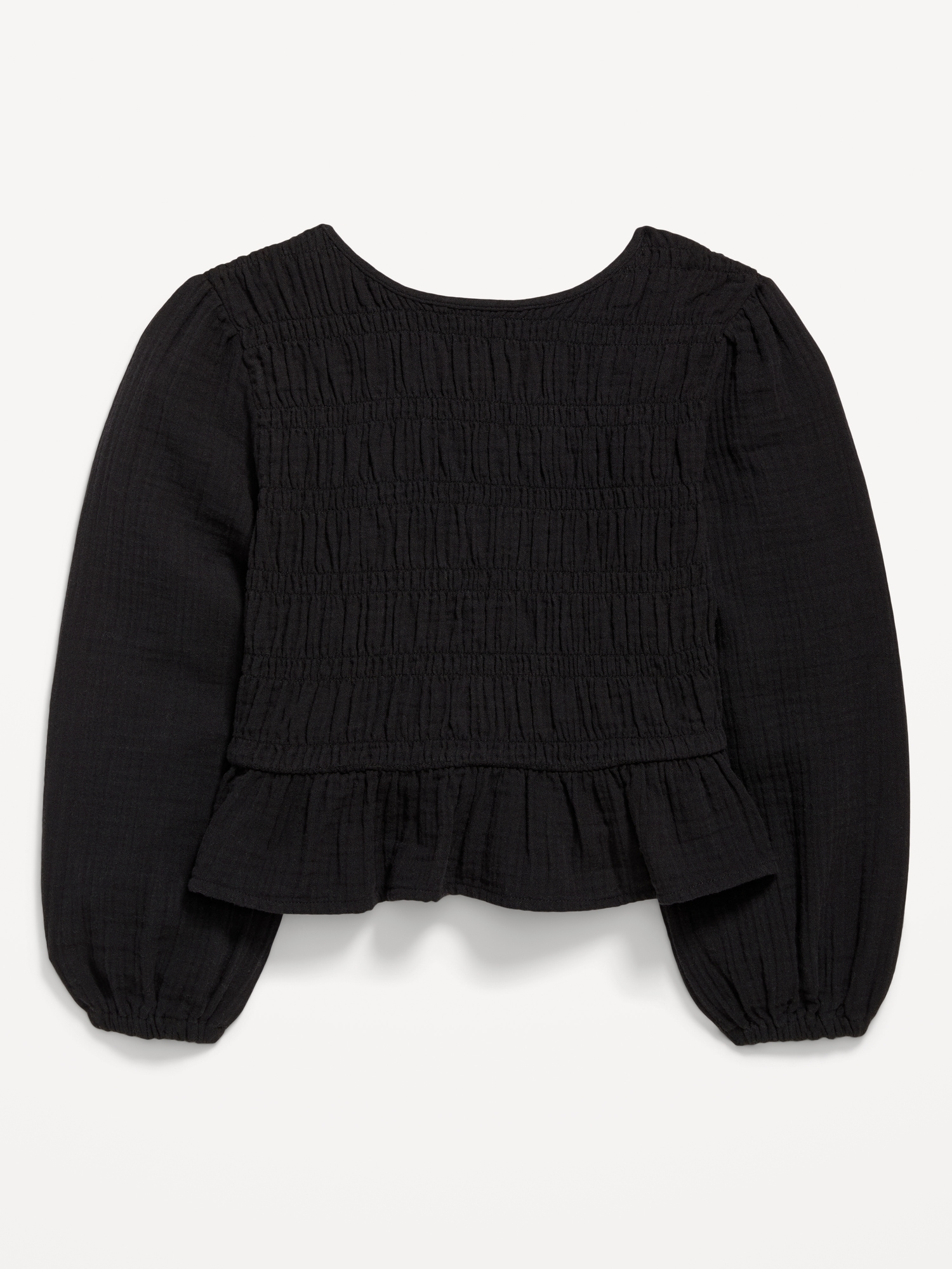 Long-Sleeve Smocked Double-Weave Top for Girls