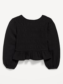 Image number 3 showing, Long-Sleeve Smocked Double-Weave Top for Girls
