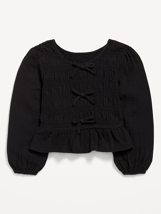 Image number 2 showing, Long-Sleeve Smocked Double-Weave Top for Girls