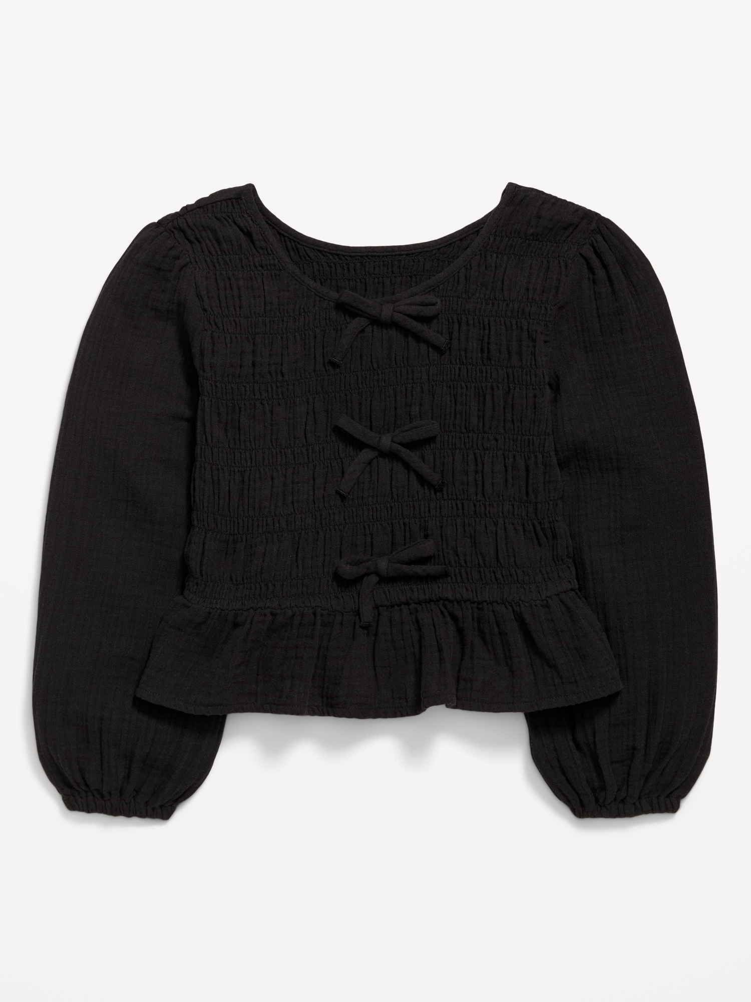 Long-Sleeve Smocked Double-Weave Top for Girls
