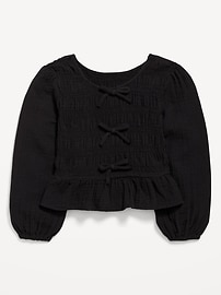 Image number 2 showing, Long-Sleeve Smocked Double-Weave Top for Girls