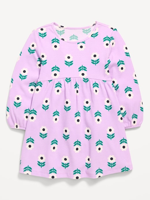 Image number 1 showing, Printed Long-Sleeve Ribbed Dress for Toddler Girls