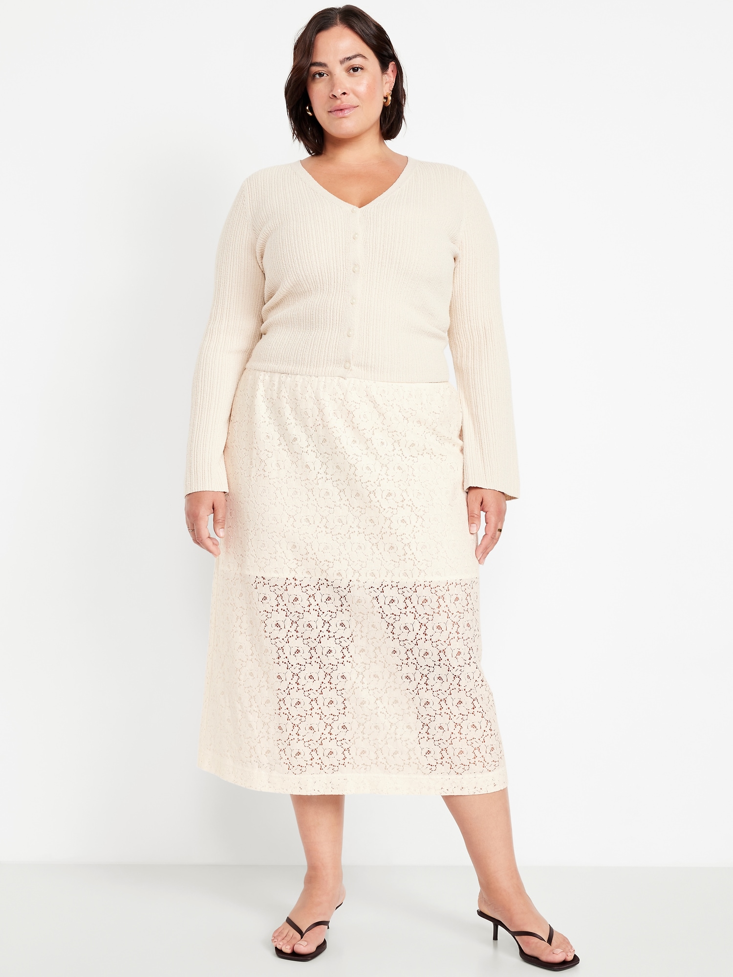 High-Waisted Lace Midi Skirt