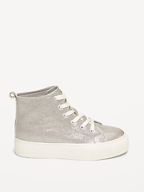 Image number 3 showing, High-Top Platform Shiny Faux-Leather Sneakers for Girls