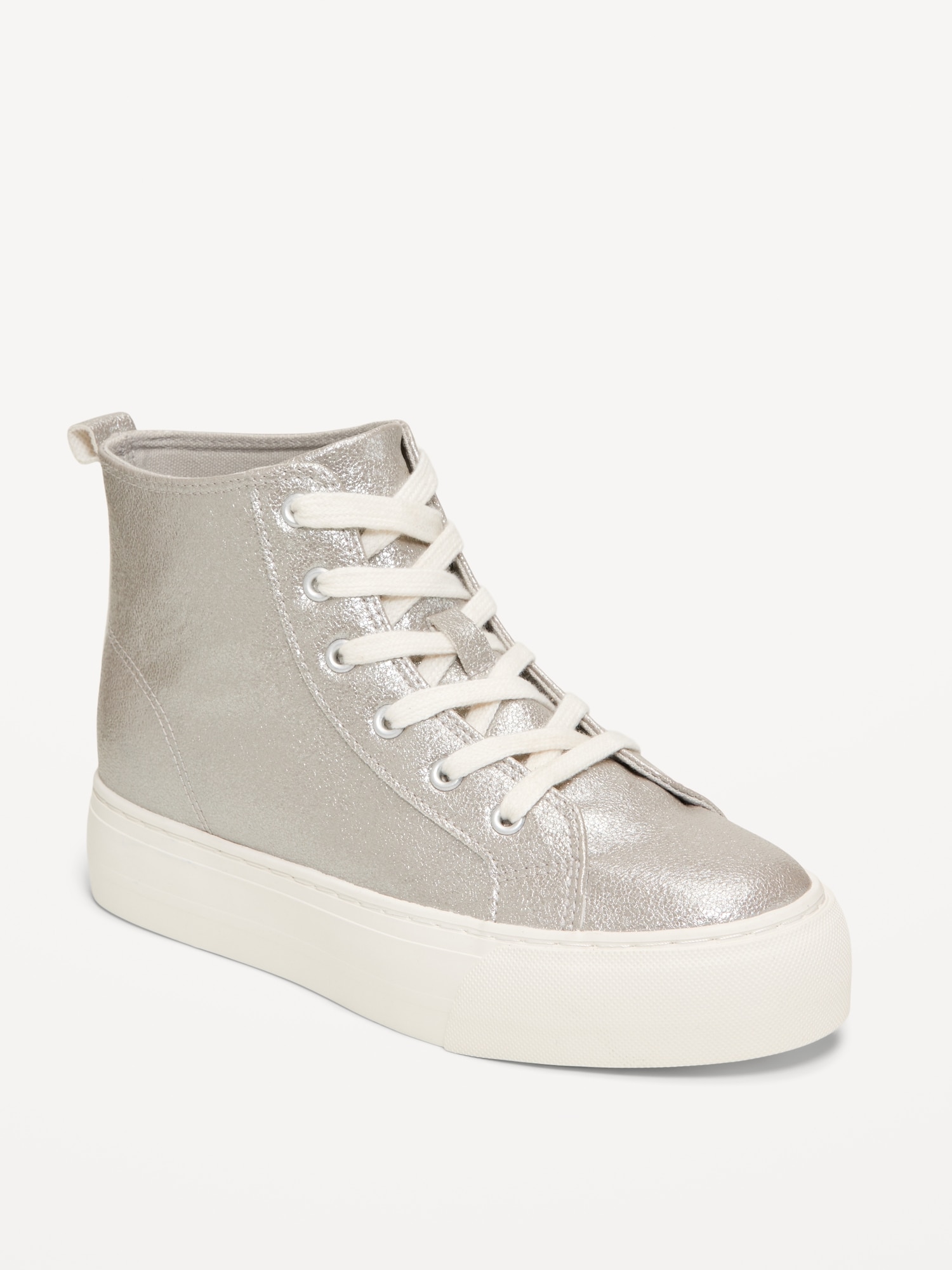 High-Top Platform Shiny Faux-Leather Sneakers for Girls