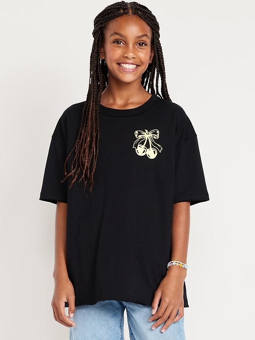 Image number 1 showing, Oversized Short-Sleeve Graphic Raw-Edge T-Shirt for Girls