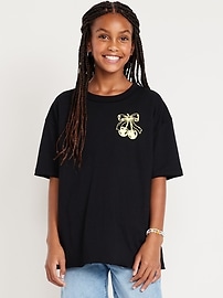 Image number 1 showing, Oversized Short-Sleeve Graphic Raw-Edge T-Shirt for Girls
