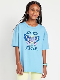 Image number 1 showing, Oversized Short-Sleeve Graphic Raw-Edge T-Shirt for Girls
