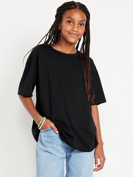 Image number 1 showing, Oversized Short-Sleeve Raw-Edge T-Shirt for Girls