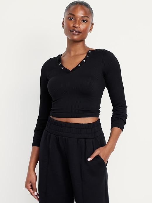 Image number 1 showing, Exhale Seamless Cropped Henley Top