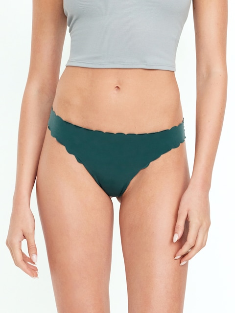 Low-Rise No-Show Scalloped Thong Underwear - Emerald Isle