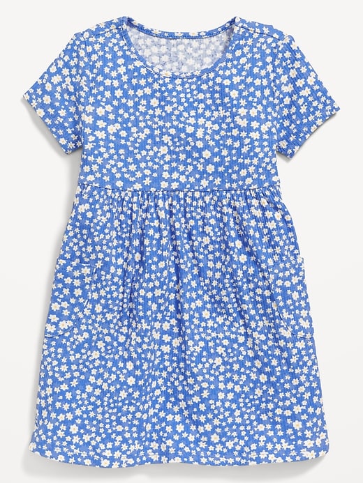 Image number 3 showing, Short-Sleeve Ribbed Fit and Flare Pocket Dress for Toddler Girls