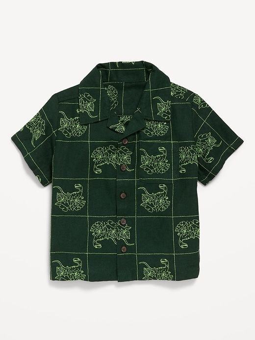 Image number 1 showing, Printed Short-Sleeve Linen-Blend Shirt for Toddler Boys
