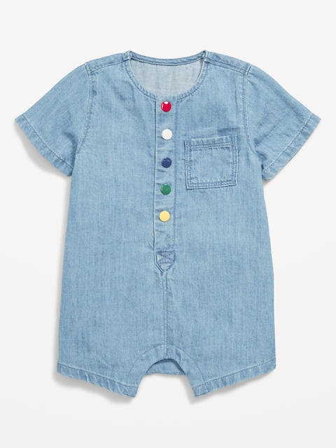 Button-Front Chambray One-Piece Romper for Baby