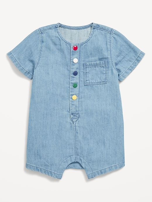 Image number 2 showing, Button-Front Chambray One-Piece Romper for Baby