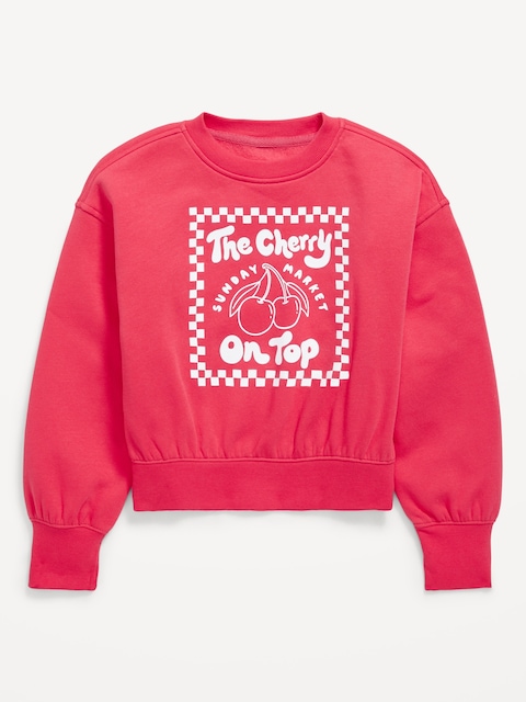 Favorite Fleece Oversized Graphic Sweatshirt for Girls - Bright Cerise