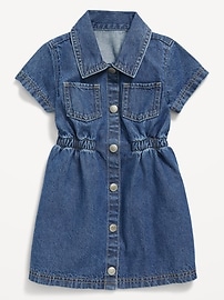 Image number 2 showing, Short-Sleeve Cinched-Waist Jean Dress for Toddler Girls