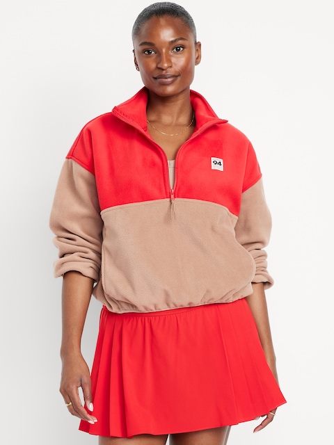 Oversized Performance Microfleece Cropped Half Zip - Driftwood/Red