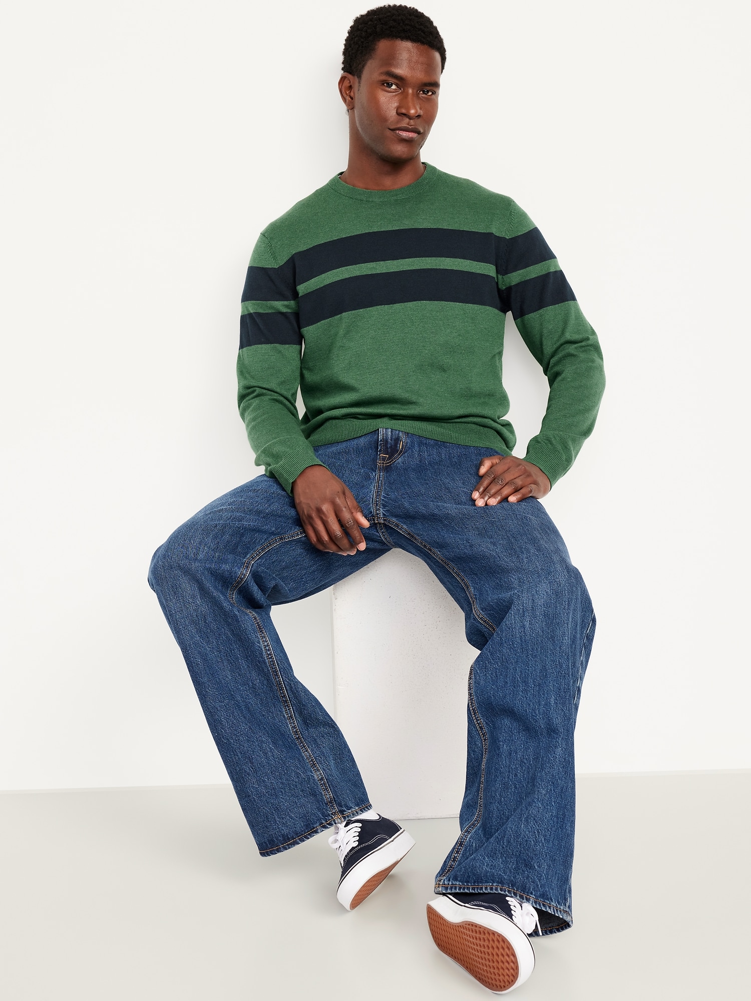 Chest-Stripe Crew-Neck Sweater