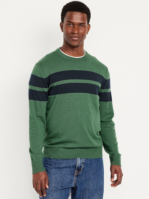 Chest-Stripe Crew-Neck Sweater - Green/Navy Chest Stripe