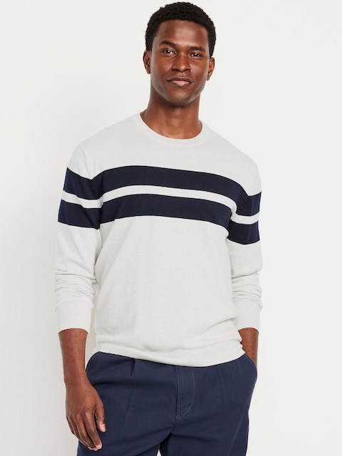 Chest-Stripe Crew-Neck Sweater - White/Navy Chest Stripe