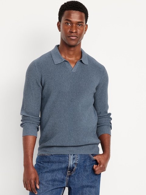 Long-Sleeve Sweater-Knit Polo - Navy Heather