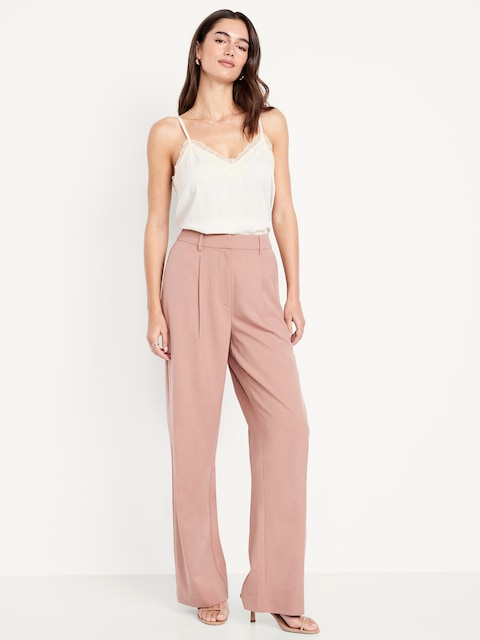 Extra High-Waisted Taylor Wide-Leg Trouser Pants - Heather Pink