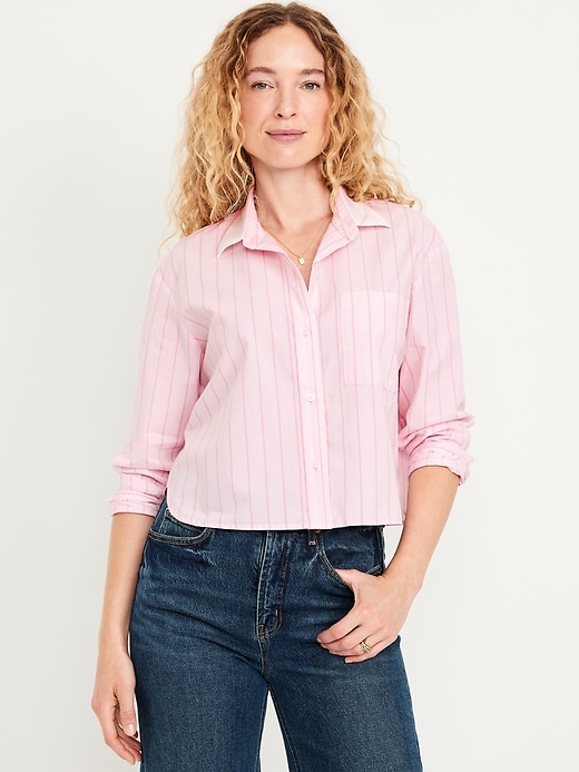Cropped Button-Down Striped Shirt