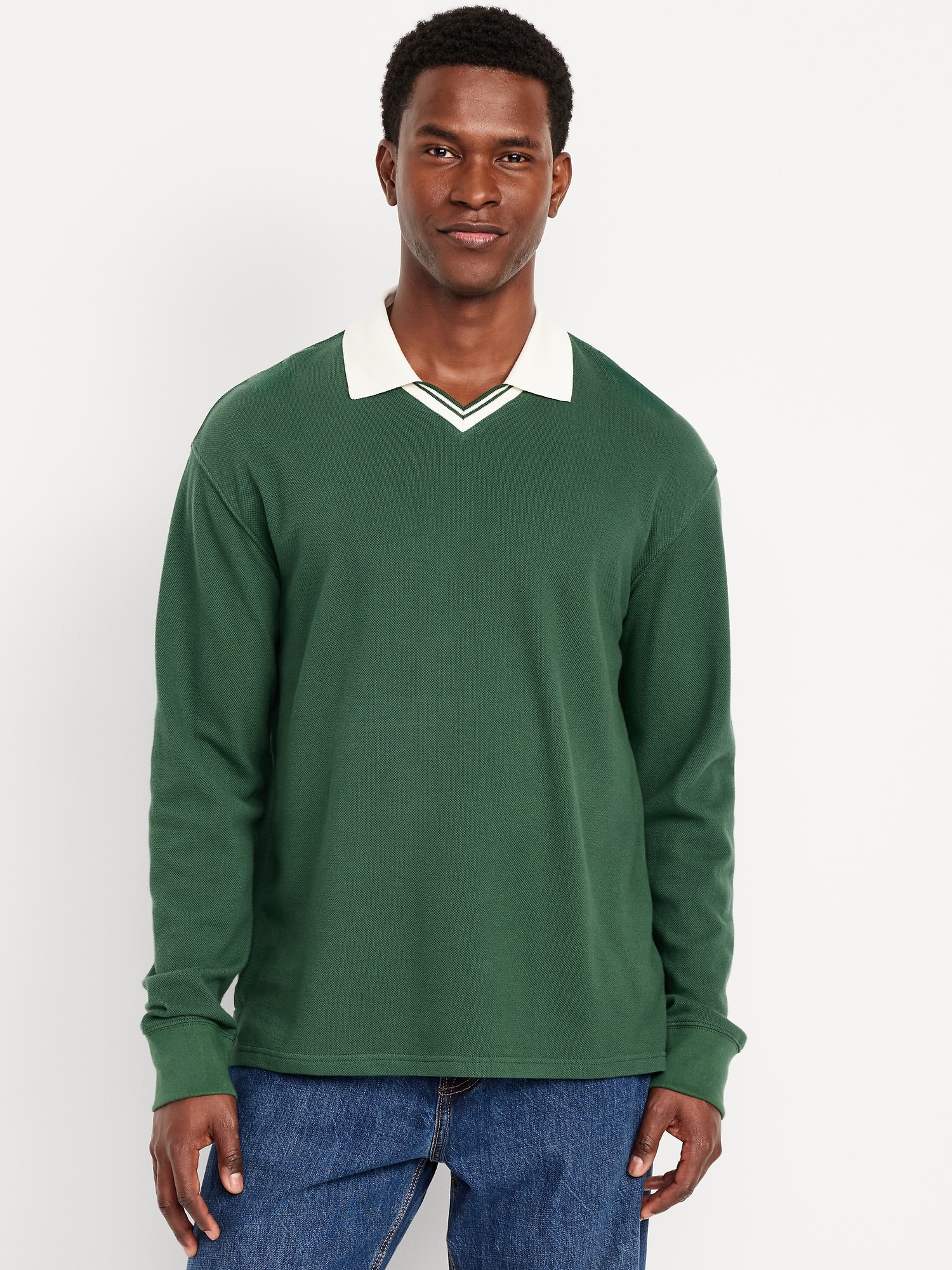 Long-Sleeve V-Neck Polo