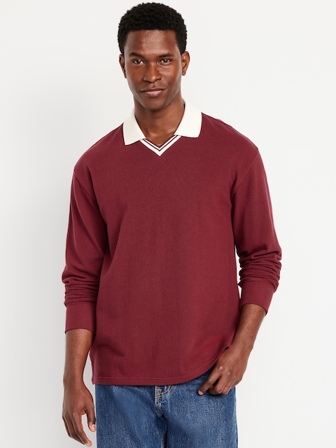 Loose Fit Pique Polo - Red Red Wine