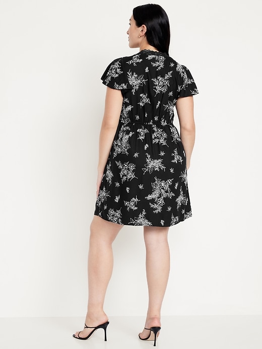 Fit & Flare Crepe Lace-Trim Mini Dress
