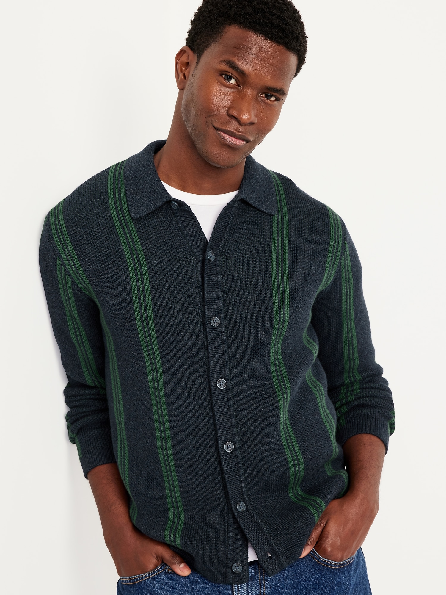 Striped Button-Front Cardigan Sweater