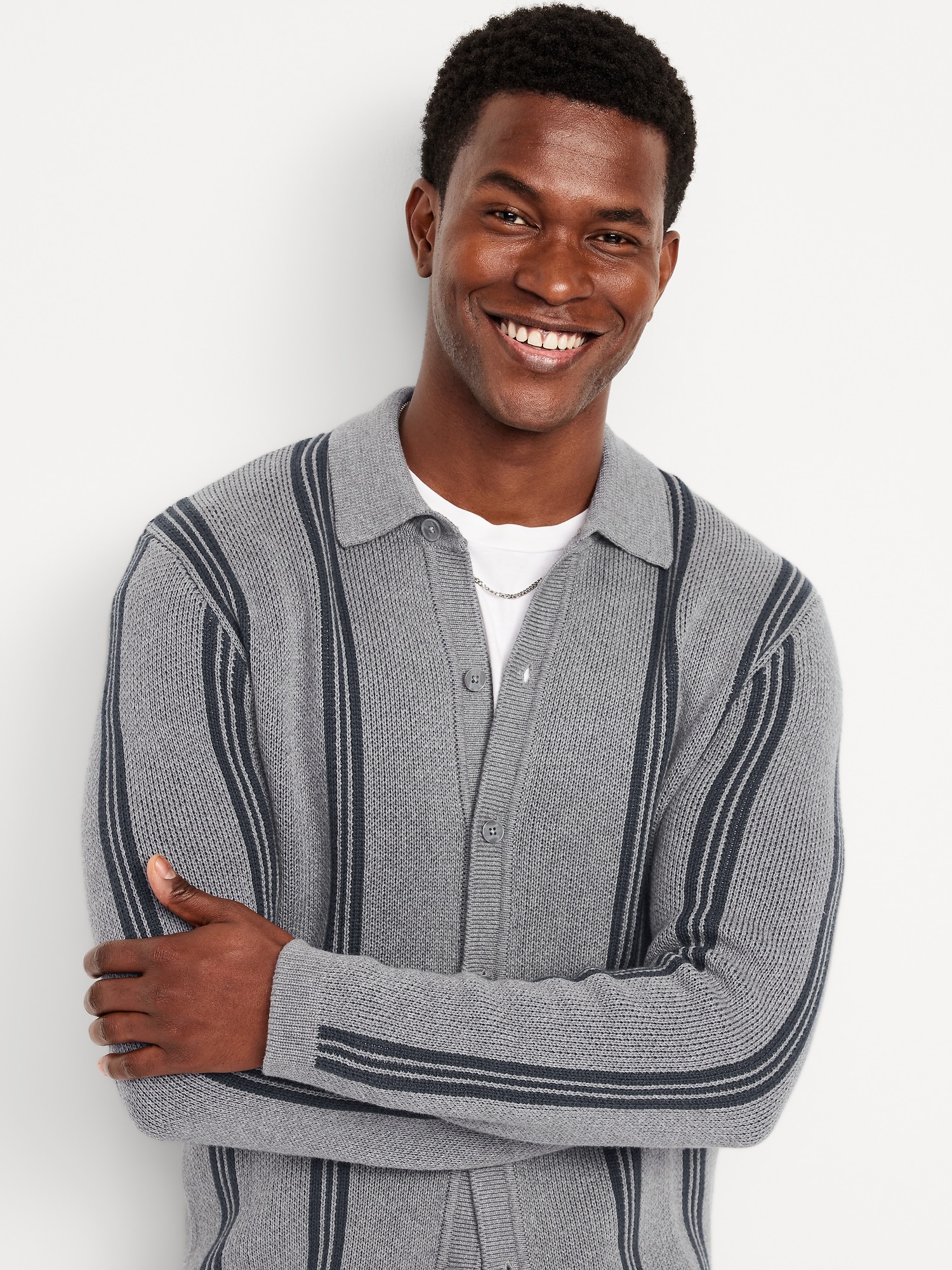 Striped Button-Front Cardigan Sweater