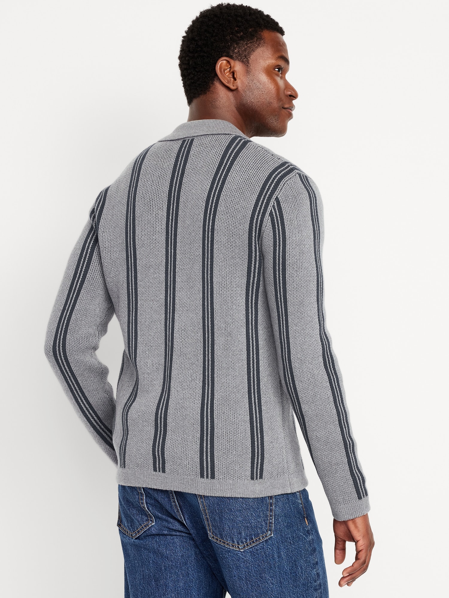 Striped Button-Front Cardigan Sweater