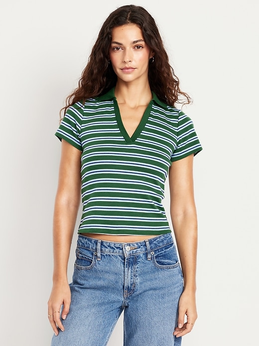 Image number 1 showing, Short-Sleeve Cropped Polo