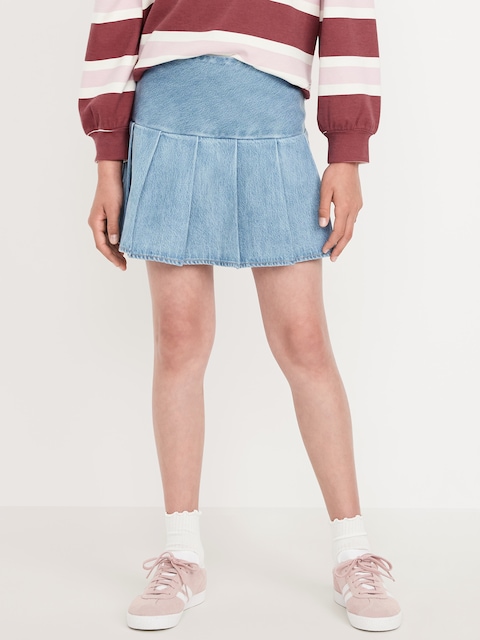 Pleated Jean Skirt for Girls - Medium Wash