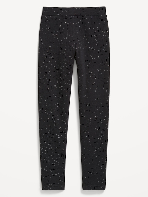 High-Waisted Full-Length Fleece Leggings for Girls - Black Shimmer