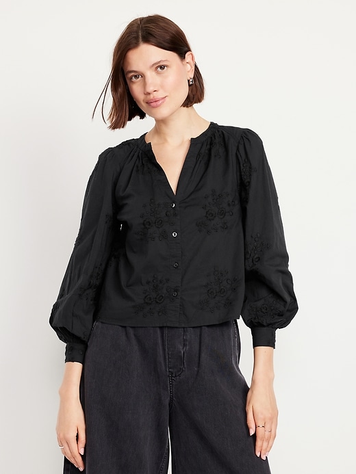 Image number 1 showing, Button-Down Embroidered Top