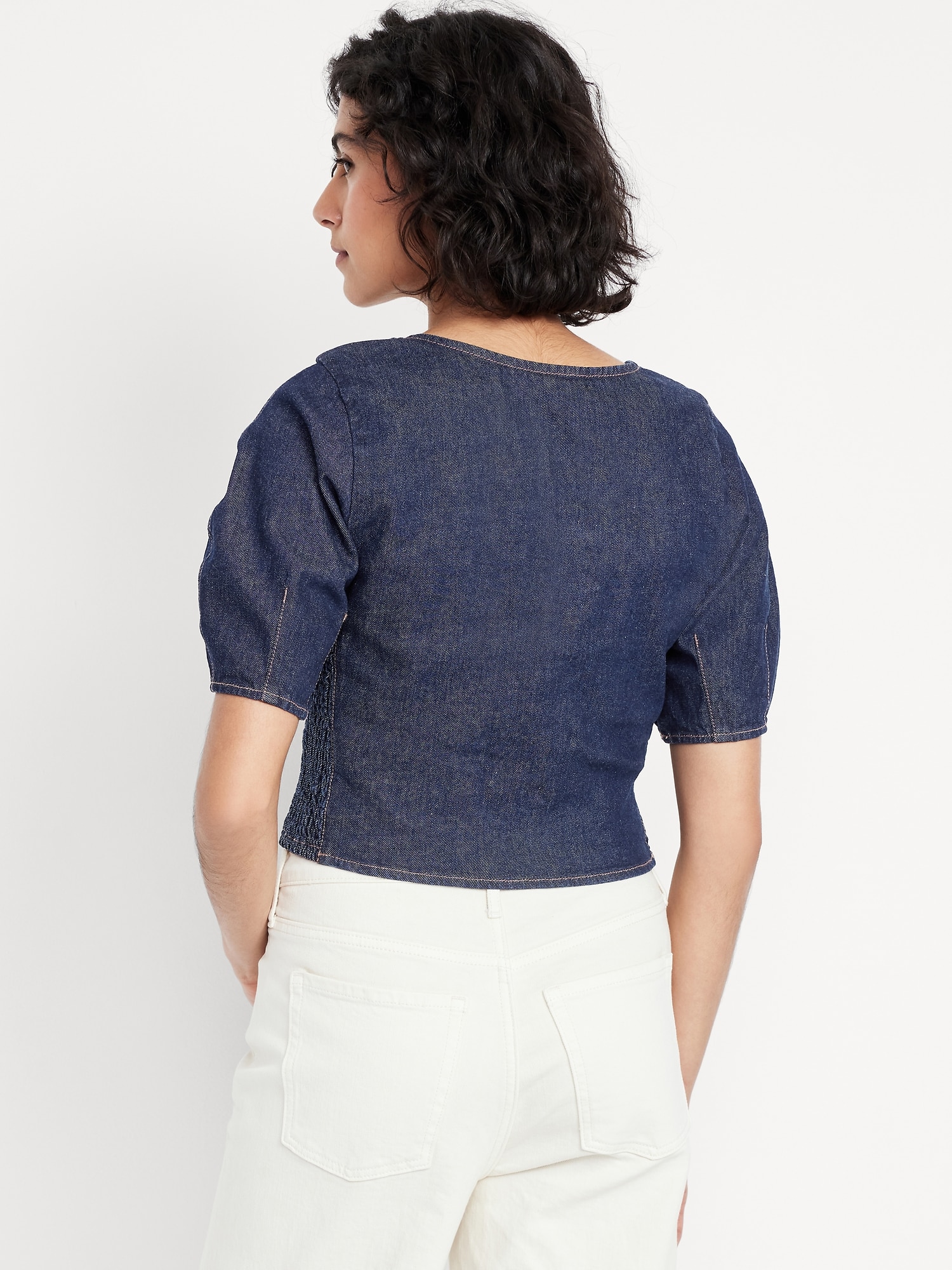 Square-Neck Denim Cropped Top