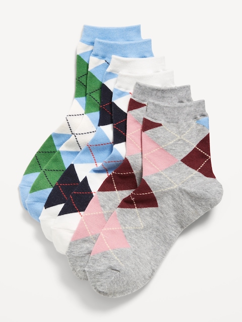 Novelty Quarter Crew Socks 3-Pack for Women - Navy Argyle