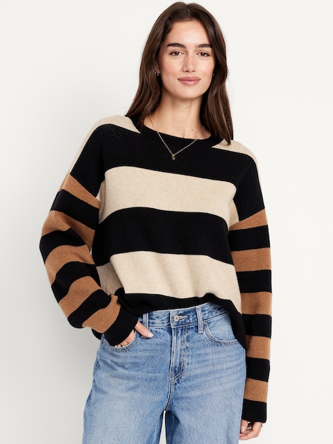 SoSoft Loose Cropped Sweater - Brown Stripe