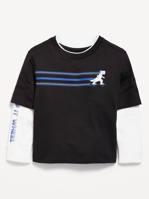 Oversized Long-Sleeve 2-In-1 T-Shirt for Toddler Boys - Black Jack