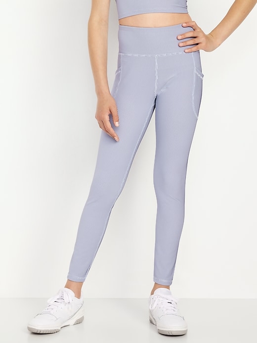 Image number 1 showing, High-Waisted PowerSoft Ribbed Performance 7/8 Leggings for Girls