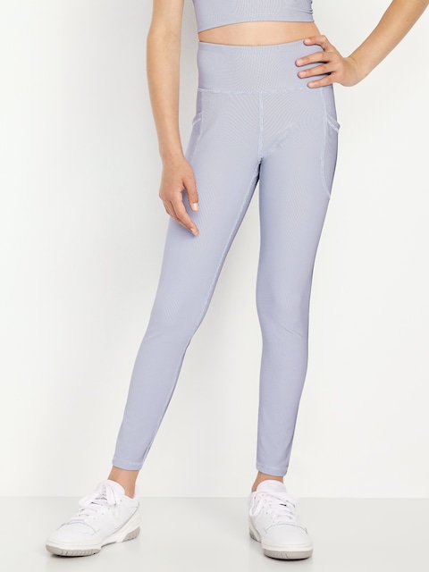 High-Waisted PowerSoft Ribbed Performance 7/8 Leggings for Girls - Glitter Bug