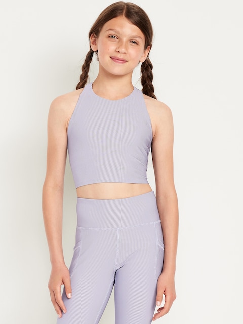 PowerSoft Longline Ribbed Sports Bra for Girls - Glitter Bug