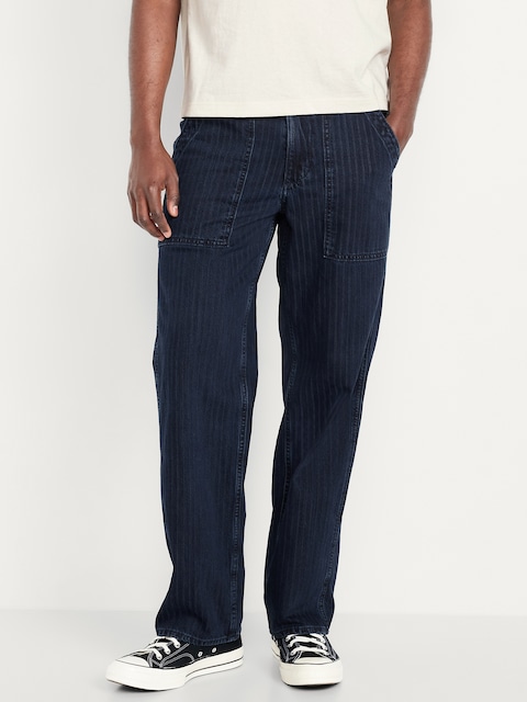 90's Loose Jeans - Blue Railroad Stripe