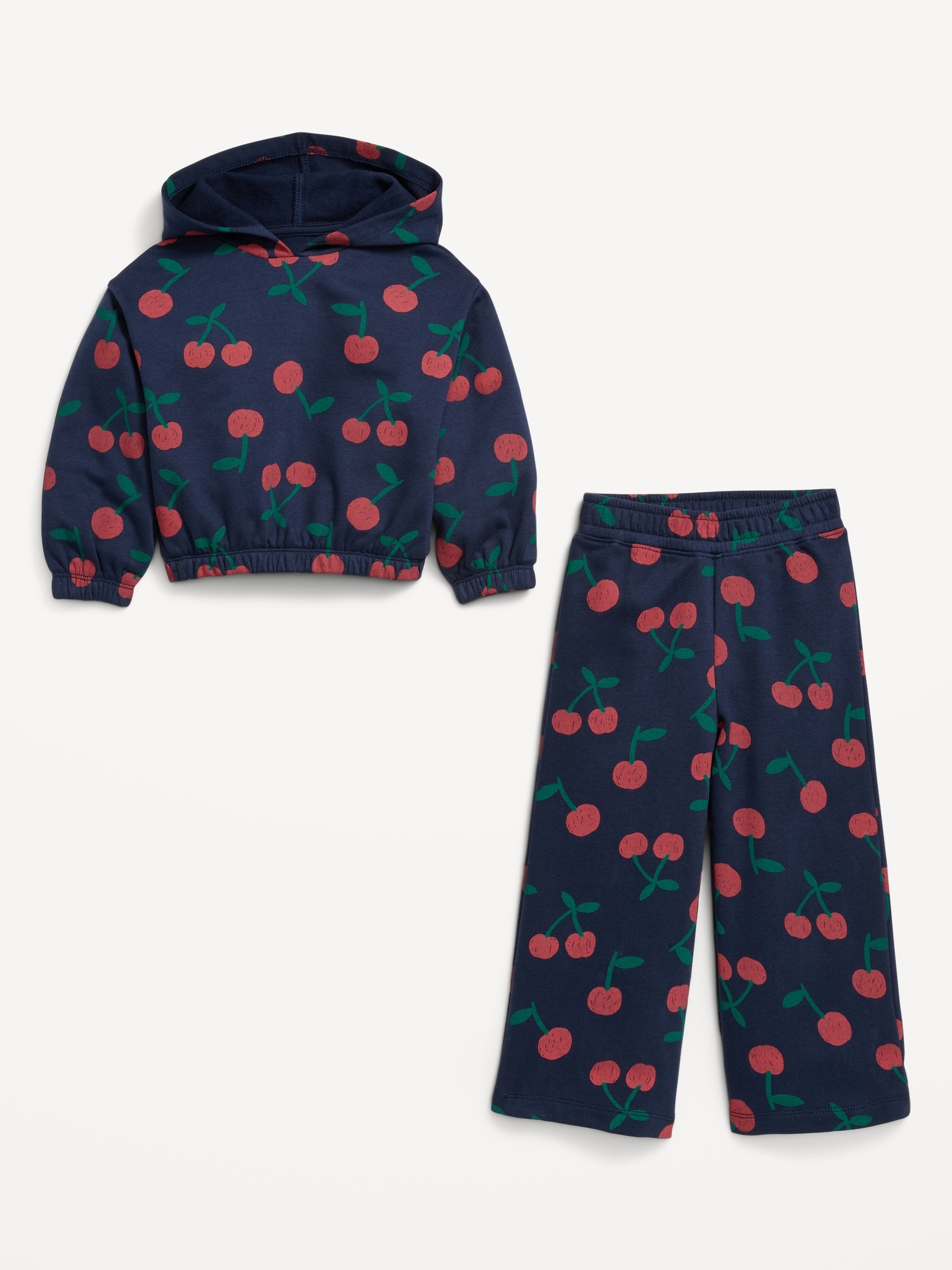 Printed Long-Sleeve Hoodie and Wide-Leg Sweatpants Set for Toddler Girls
