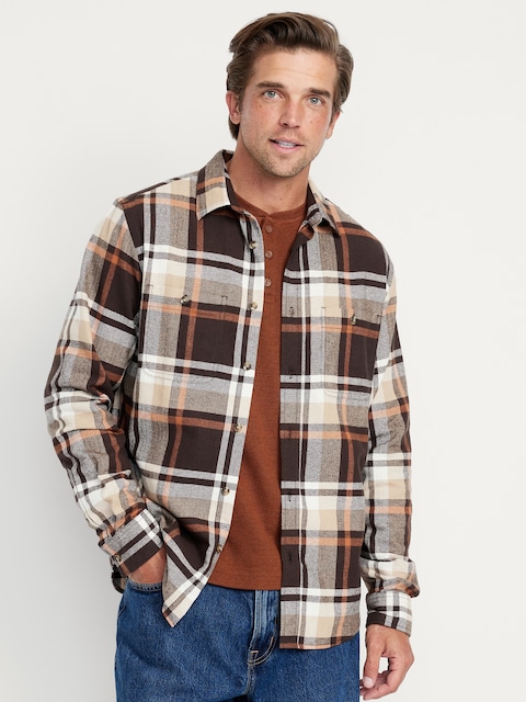 Plaid Flannel Pocket Shirt - Brown Plaid