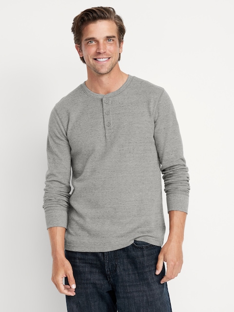 Waffle Henley T-Shirt - Heather Gray