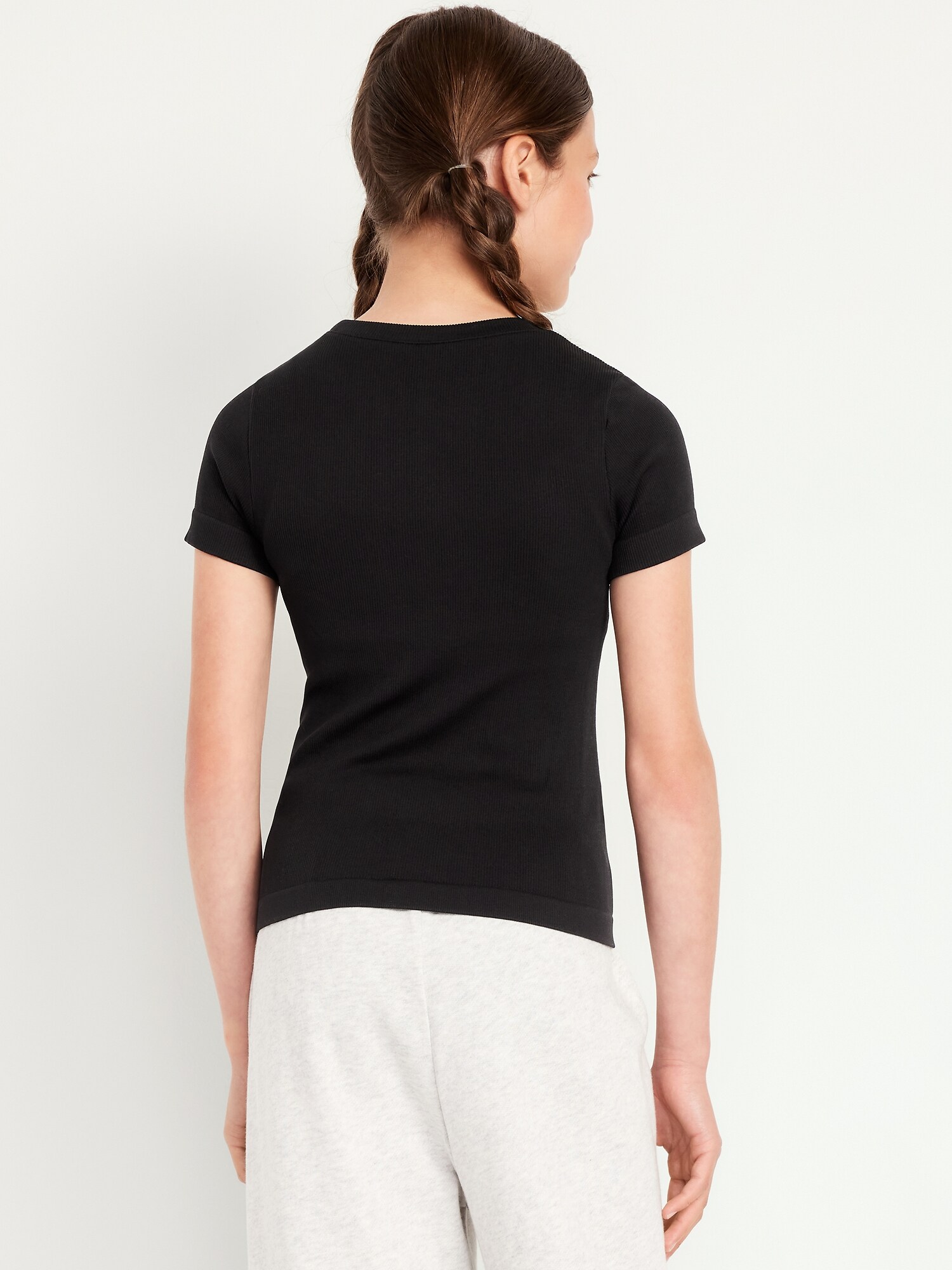 Топ Old Navy Fitted Seamless Ribbed Performance Top для девочек, цвет: Чёрный — фото 2